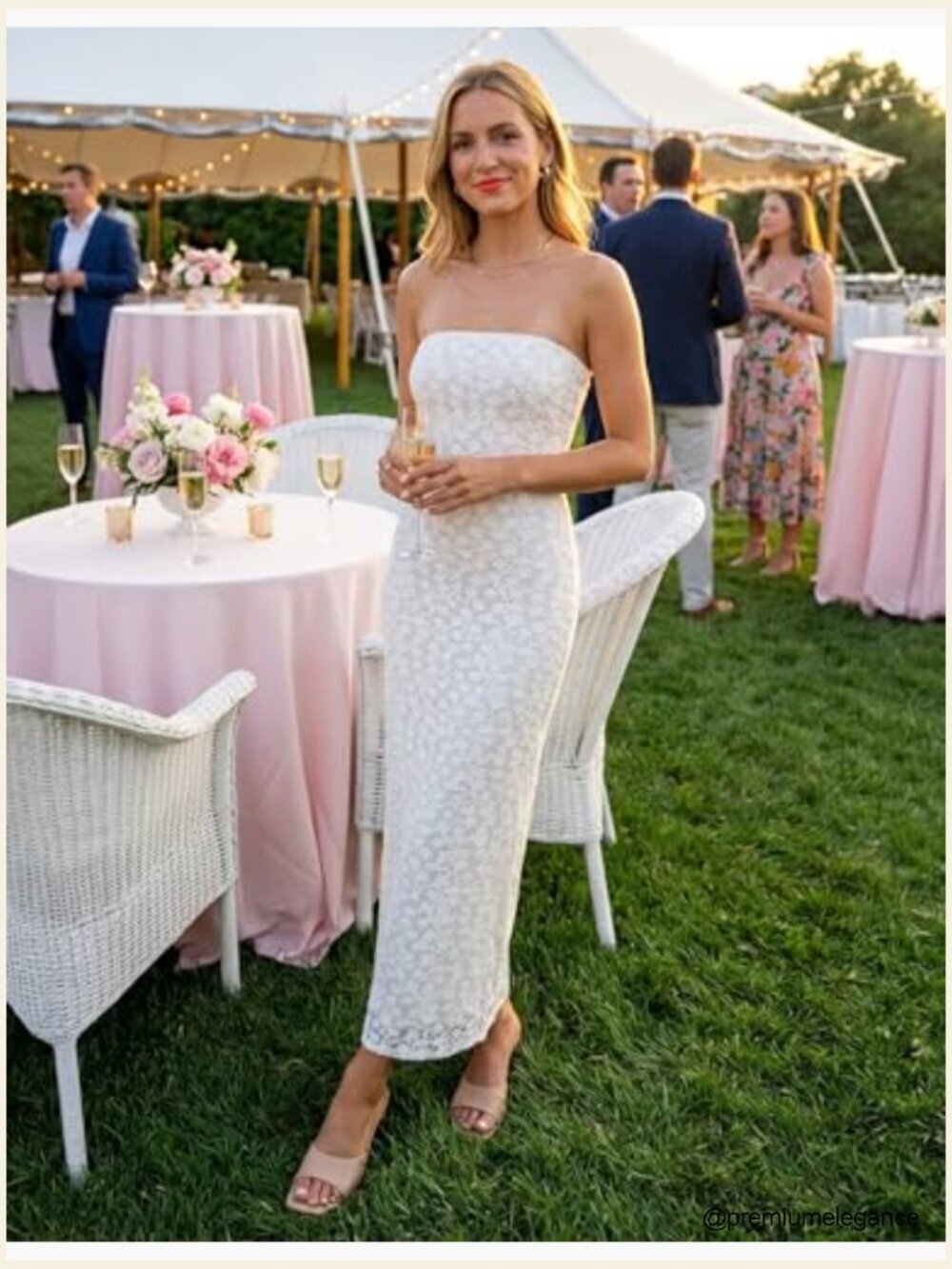 Strapless Floral Bodycon Midi Dress, Summer Wedding Guest Beach Formal - Picture 3 of 7